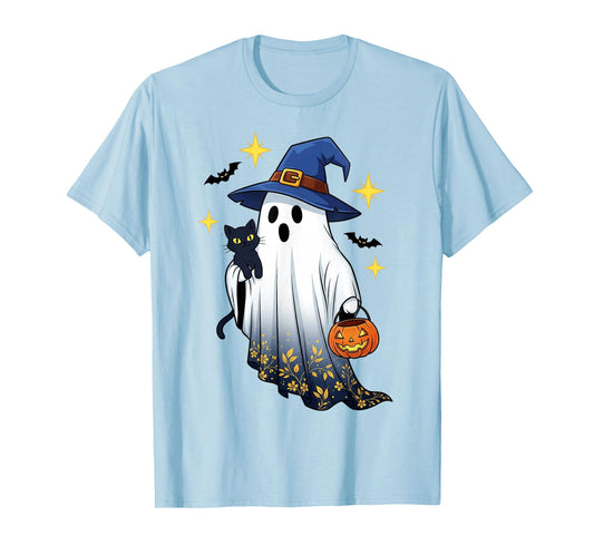 Halloween Ghost Witch Holding Black Cat Funny Halloween T-Shirt