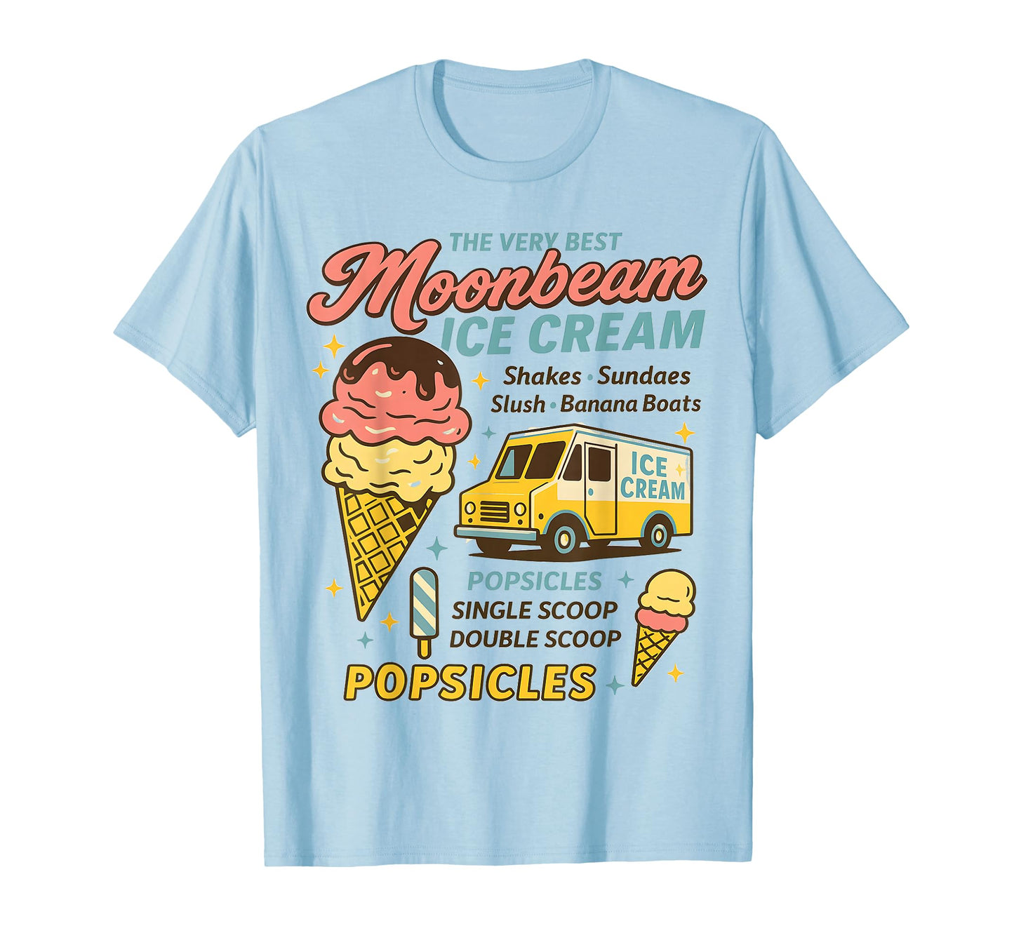 Vintage Moonbeam Ice Cream Truck Retro Double Scoop Popsicle T-Shirt