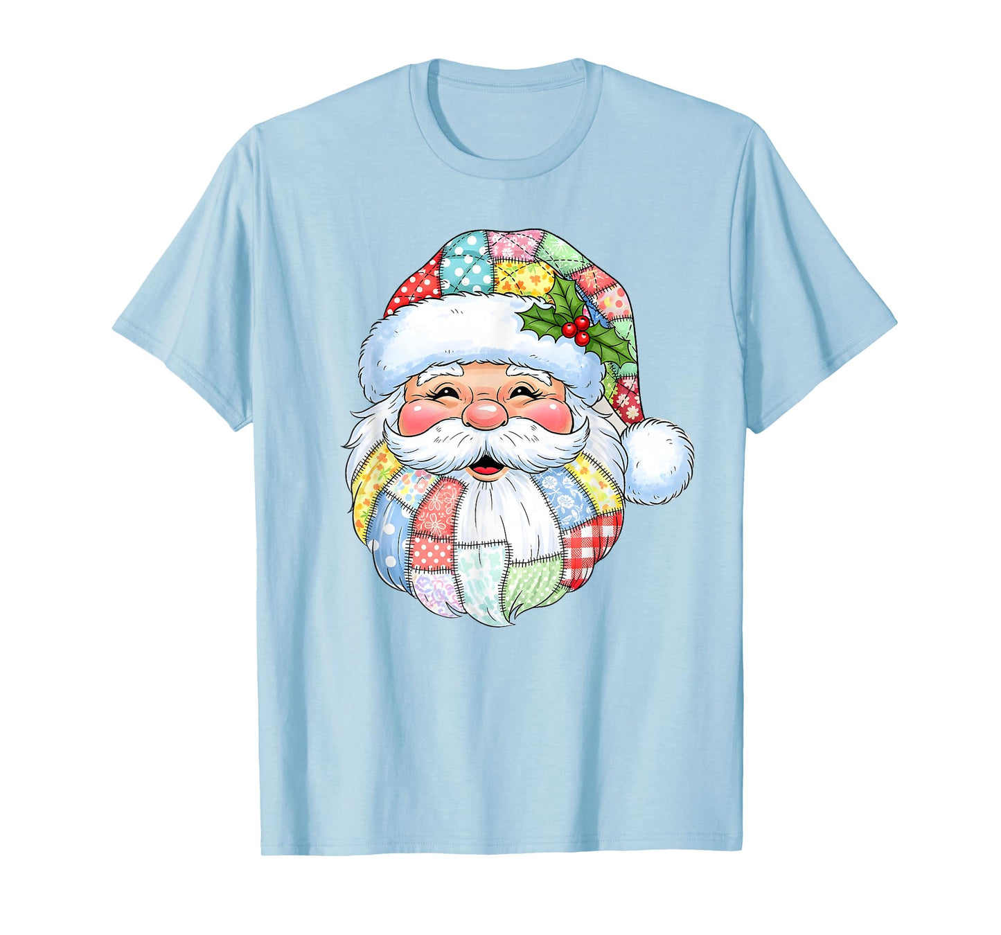 Merry Christmas Patchwork Santa Claus Face X-mas Holiday T-Shirt