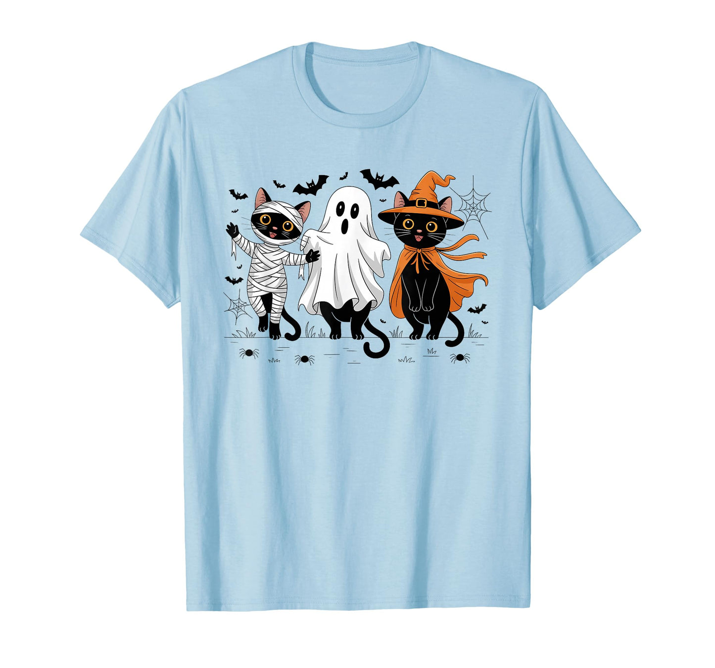 Retro Cat Witch Scary Halloween Pumpkin Women Men Kids T-Shirt