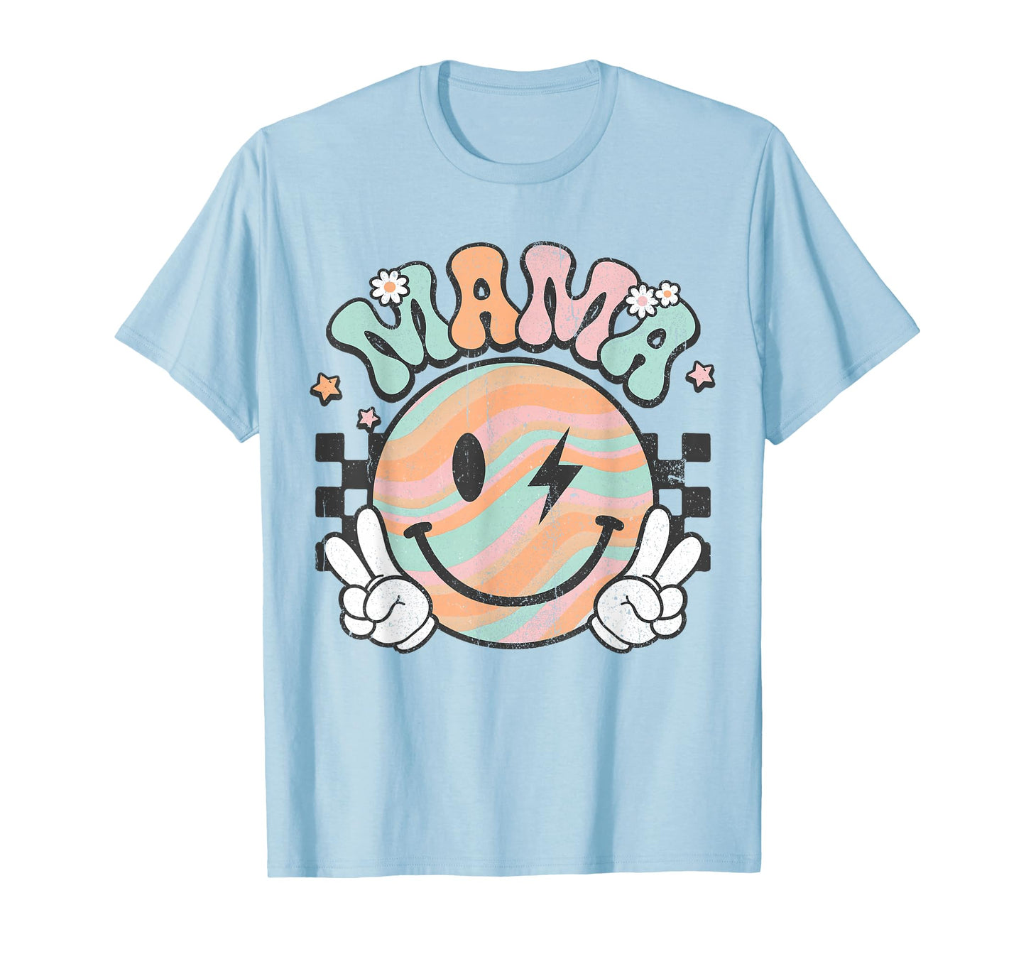 Checkered Mama Groovy Smile Face Mom Life Mother's Day T-Shirt