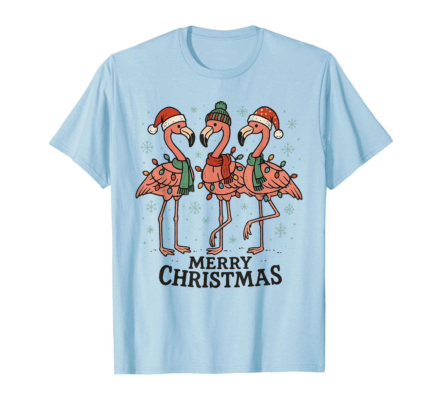 Merry Christmas Pink Flamingo Santa Hat Matching Family Xmas T-Shirt