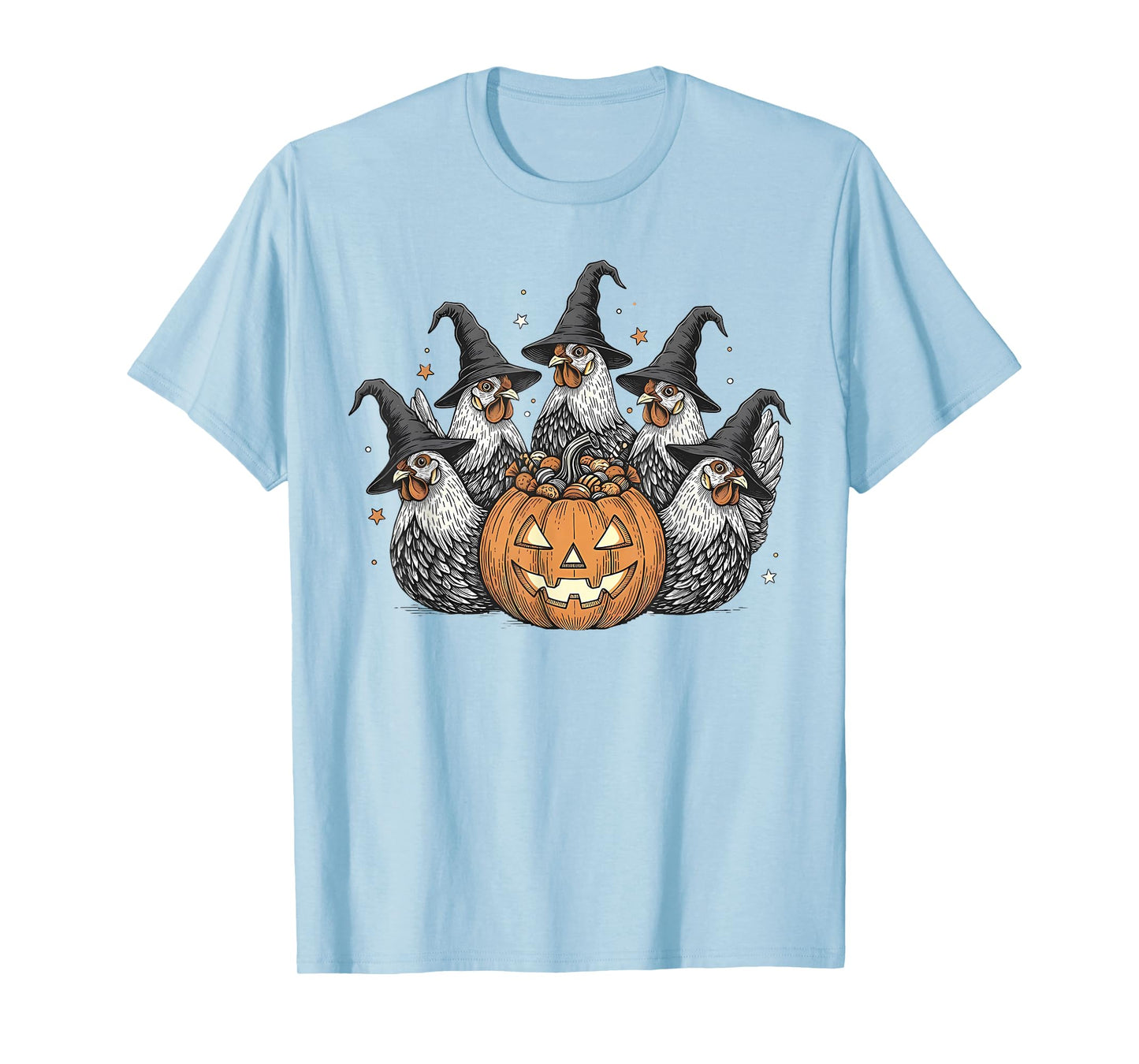 Funny Witch Chicken Pumpkin Halloween Outfit for Women Girls T-Shirt