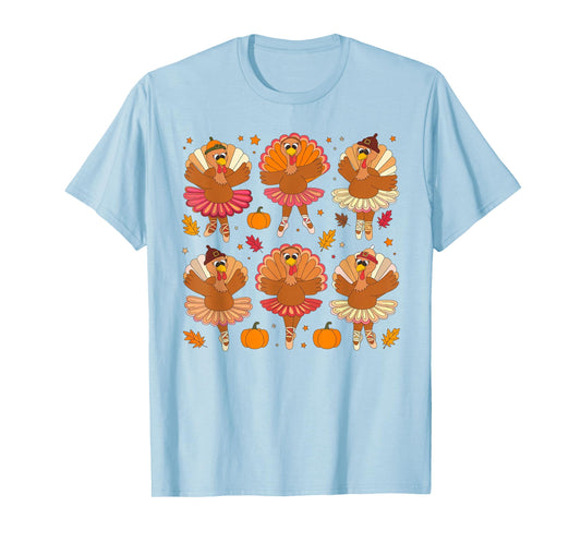 Autumn Ballerinas Dancing Cute Turkey Thanksgiving Girls T-Shirt