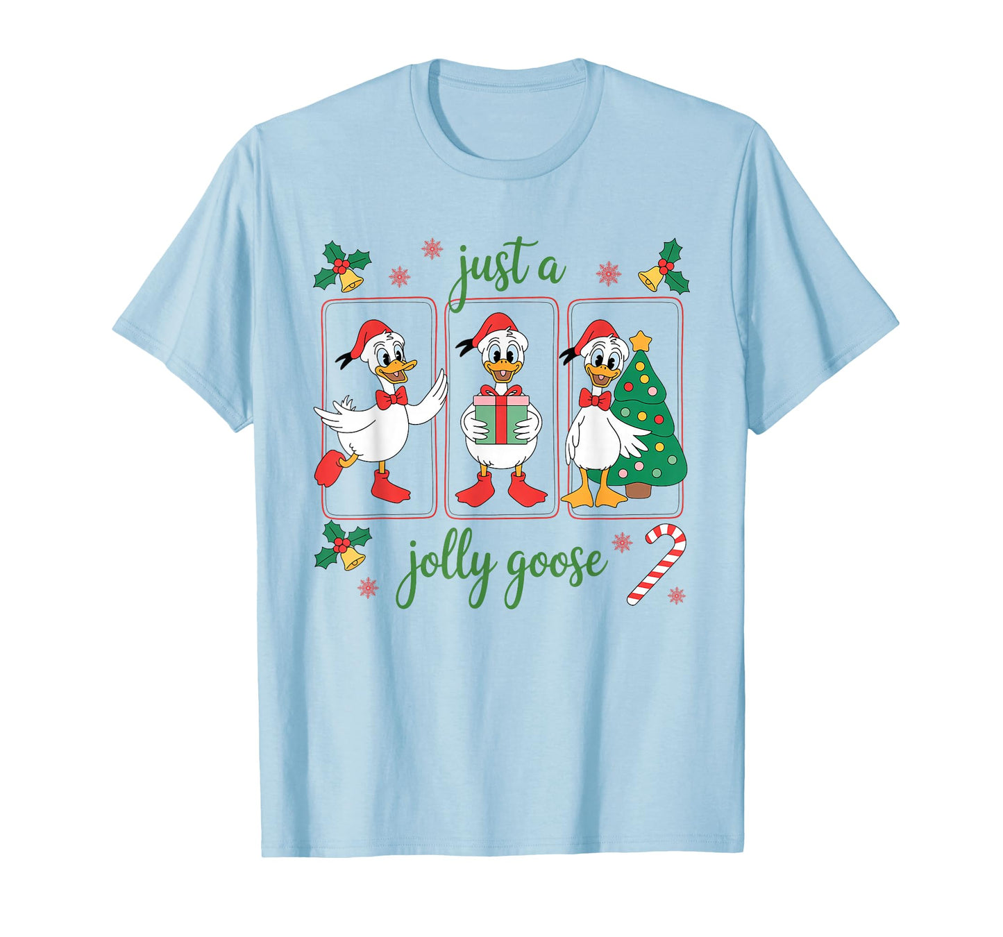 Just A Jolly Goose Christmas Santa Bow Xmas Light Men Women T-Shirt