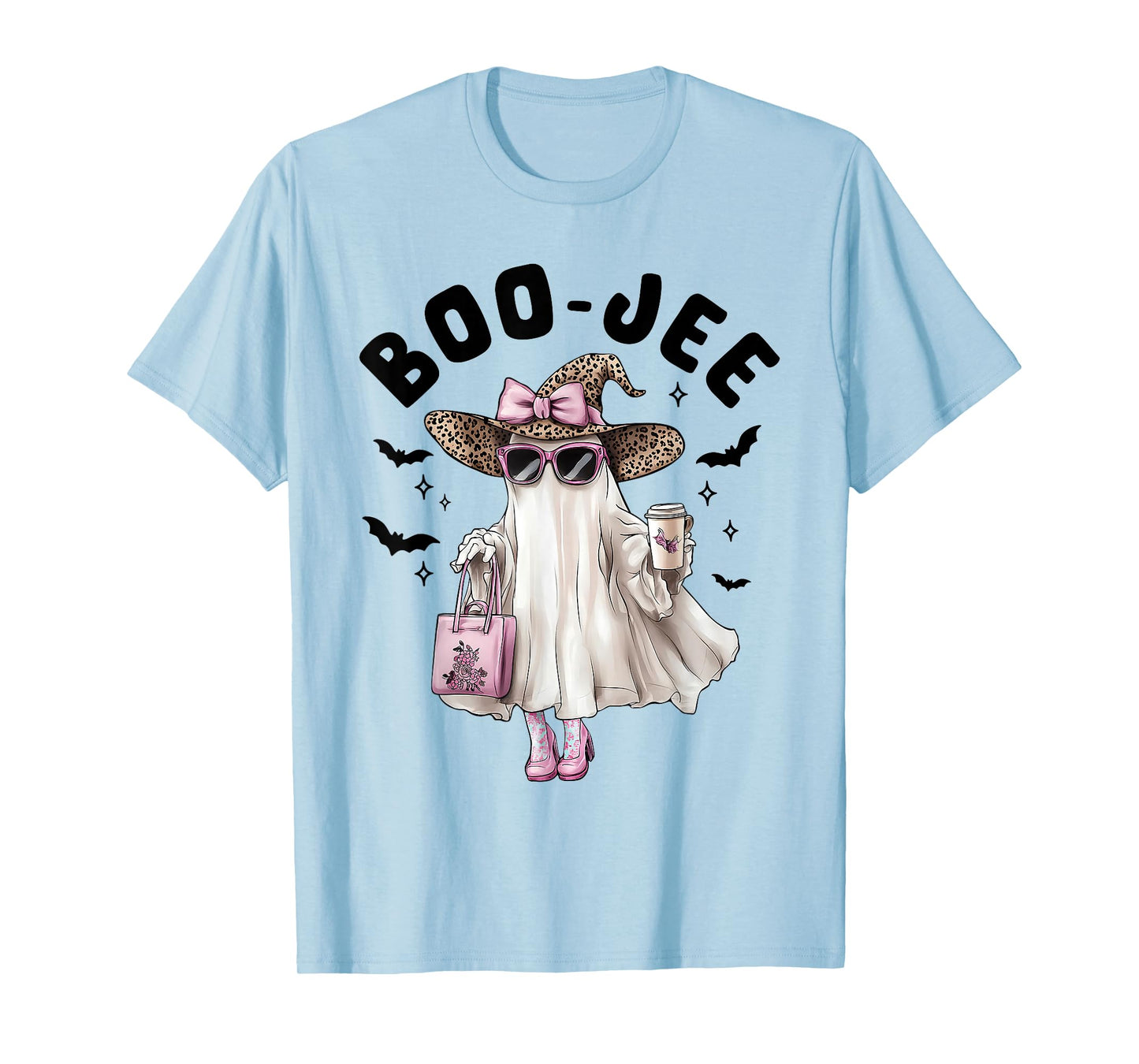 Coquette Leopard Ghost Coffee Boo-JEE Halloween Boujee Ghost T-Shirt