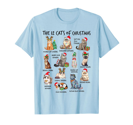 12 Cats of Christmas Funny Christmas Cat Lover Xmas Holiday Men Women Kids T-Shirt