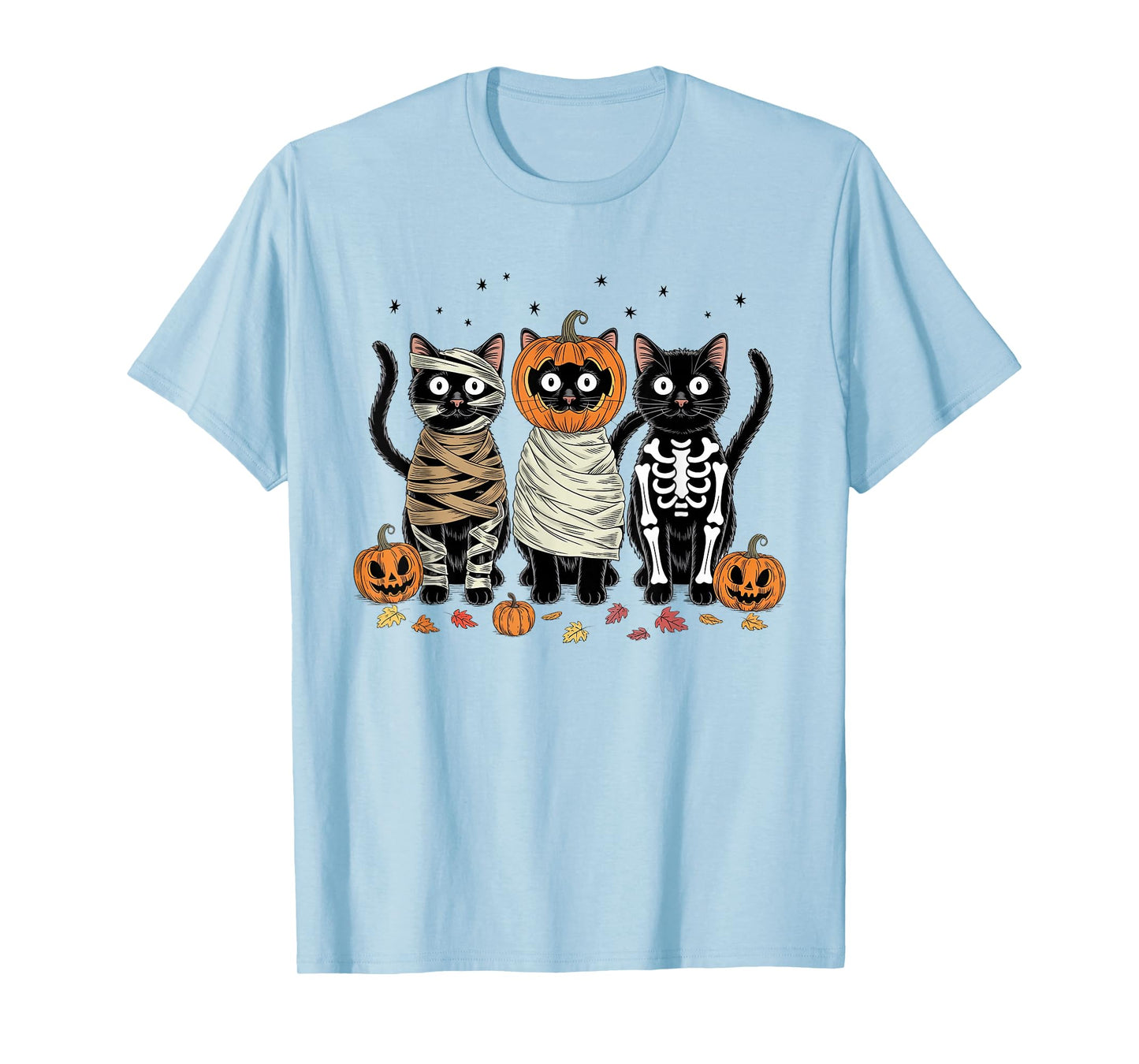 Retro Cat Witch Scary Halloween Pumpkin Women Men Kids T-Shirt