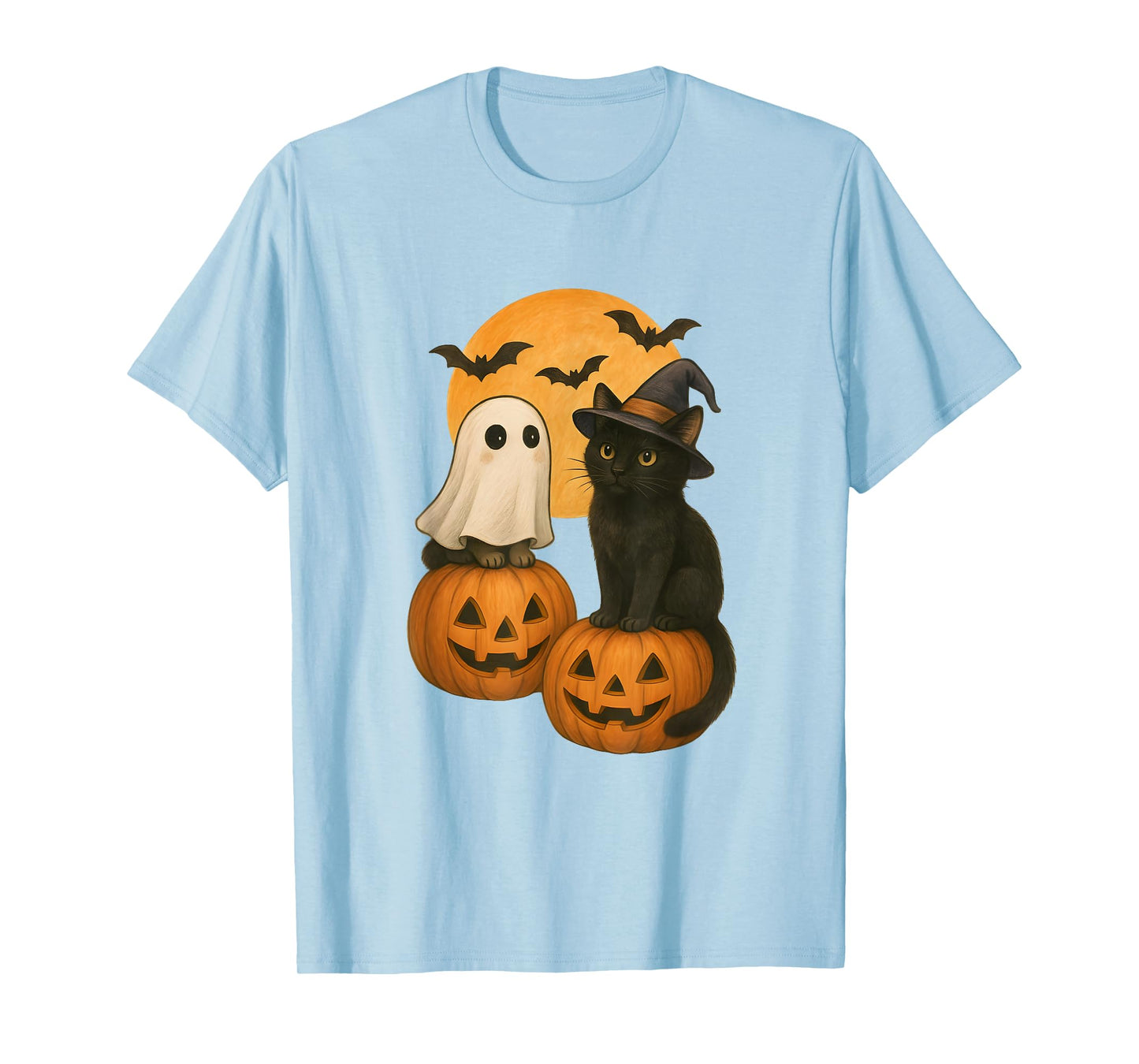 Cute Cats with Halloween Costumes Ghost and Witch Kitten T-Shirt