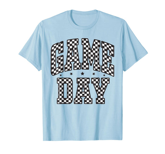 Black White Checkered Game Day Funny Football Men Women Cute T-Shirt