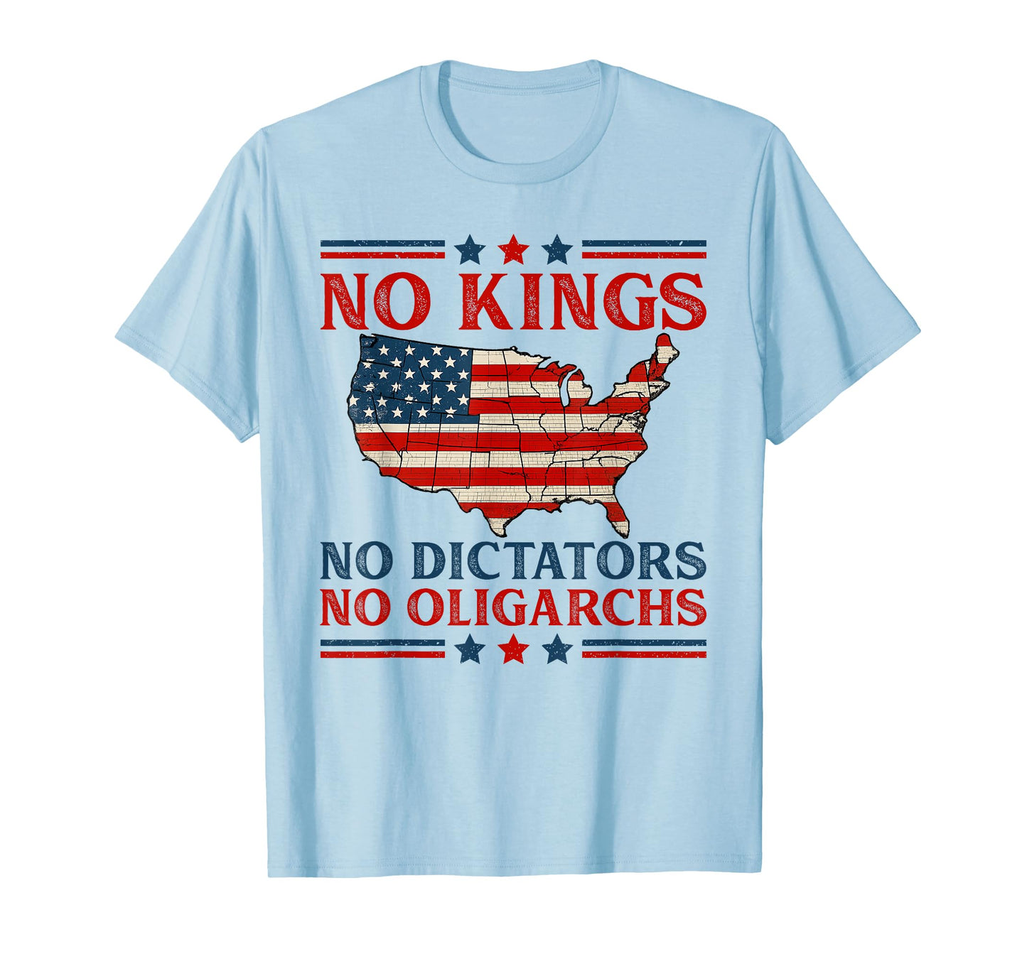 Vintage No Kings No Dictators No Oligarchs July 4th USA Map T-Shirt