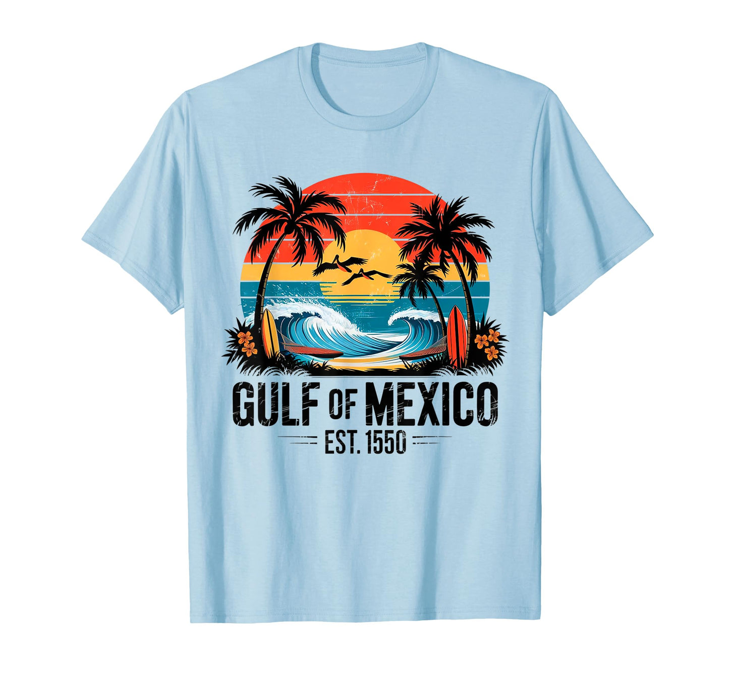 Vintage Ocean Sunset Beach Gulf of Mexico Est 1550 T-Shirt