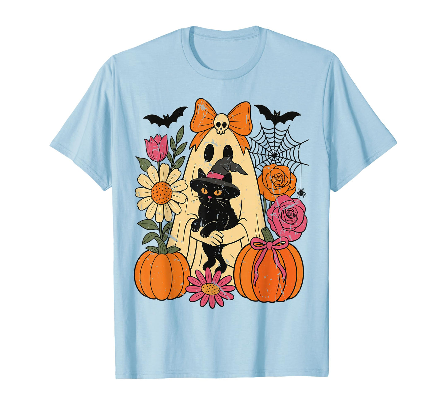Vintage Black Cat Ghost Halloween Shirt Cute Spooky Outfit T-Shirt