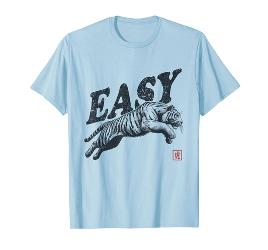 Vintage Easy Tiger Retro Distressed Grey Crew Neck Classic Fit T-Shirt, Unisex-Adults, Small, Short Sleeve