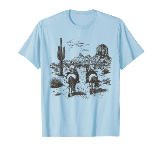 Vintage Cowboy Riding Horse Western Desert Mountain Country T-Shirt