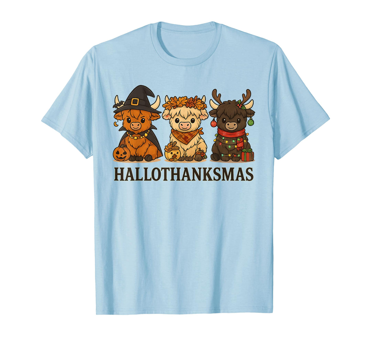 Hallothanksmas Highland Cow Trio Halloween Thanksgiving T-Shirt
