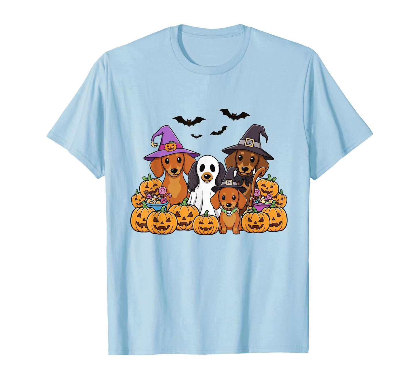 Funny Dachshund Halloween Cute Sausage Dog Ghost & Pumpkin T-Shirt