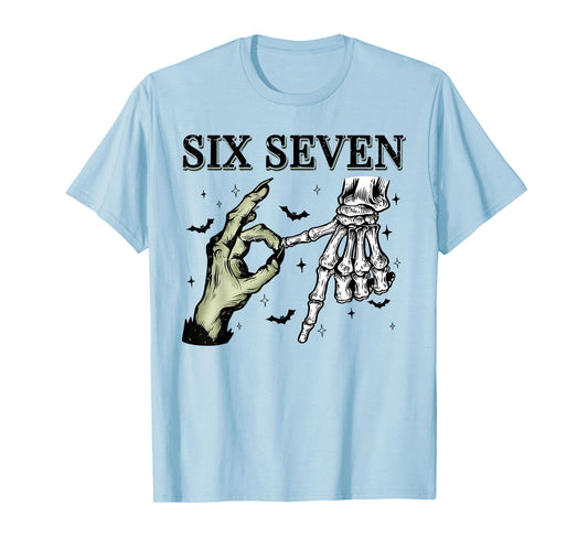 67 Six Seven Witch Skeleton Halloween Meme Funny Design T-Shirt