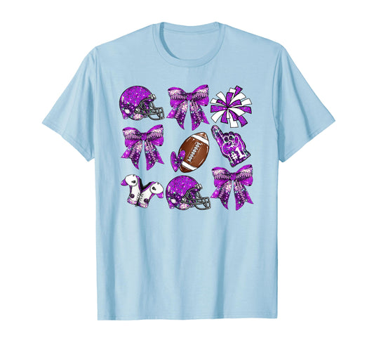 Purple Coquette Bow Football Game Day Women Girls Kids T-Shirt