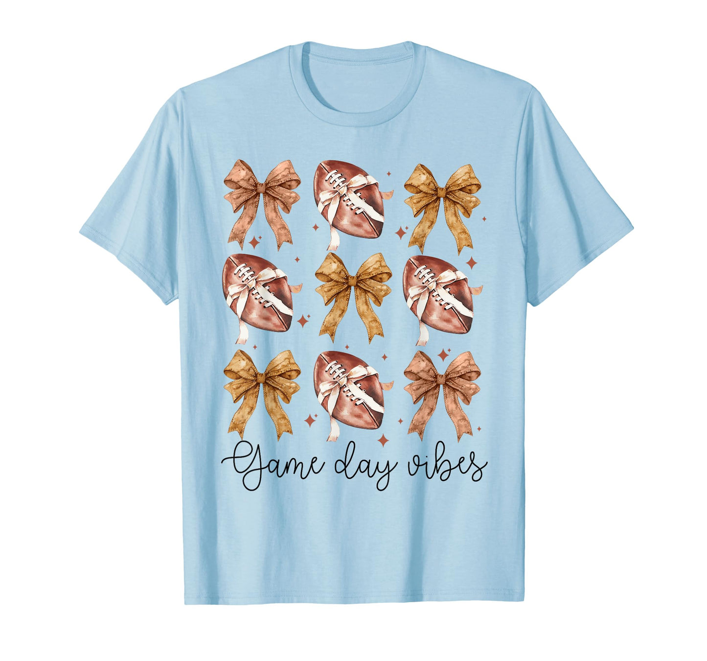 American Football Game Day Vibes Coquette Bow Football Lover T-Shirt