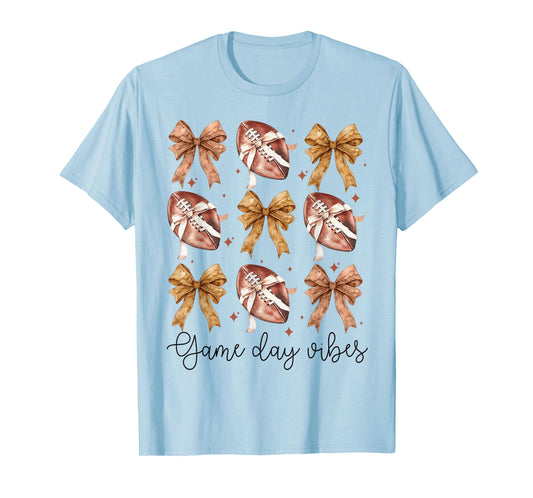 American Football Game Day Vibes Coquette Bow Football Lover T-Shirt