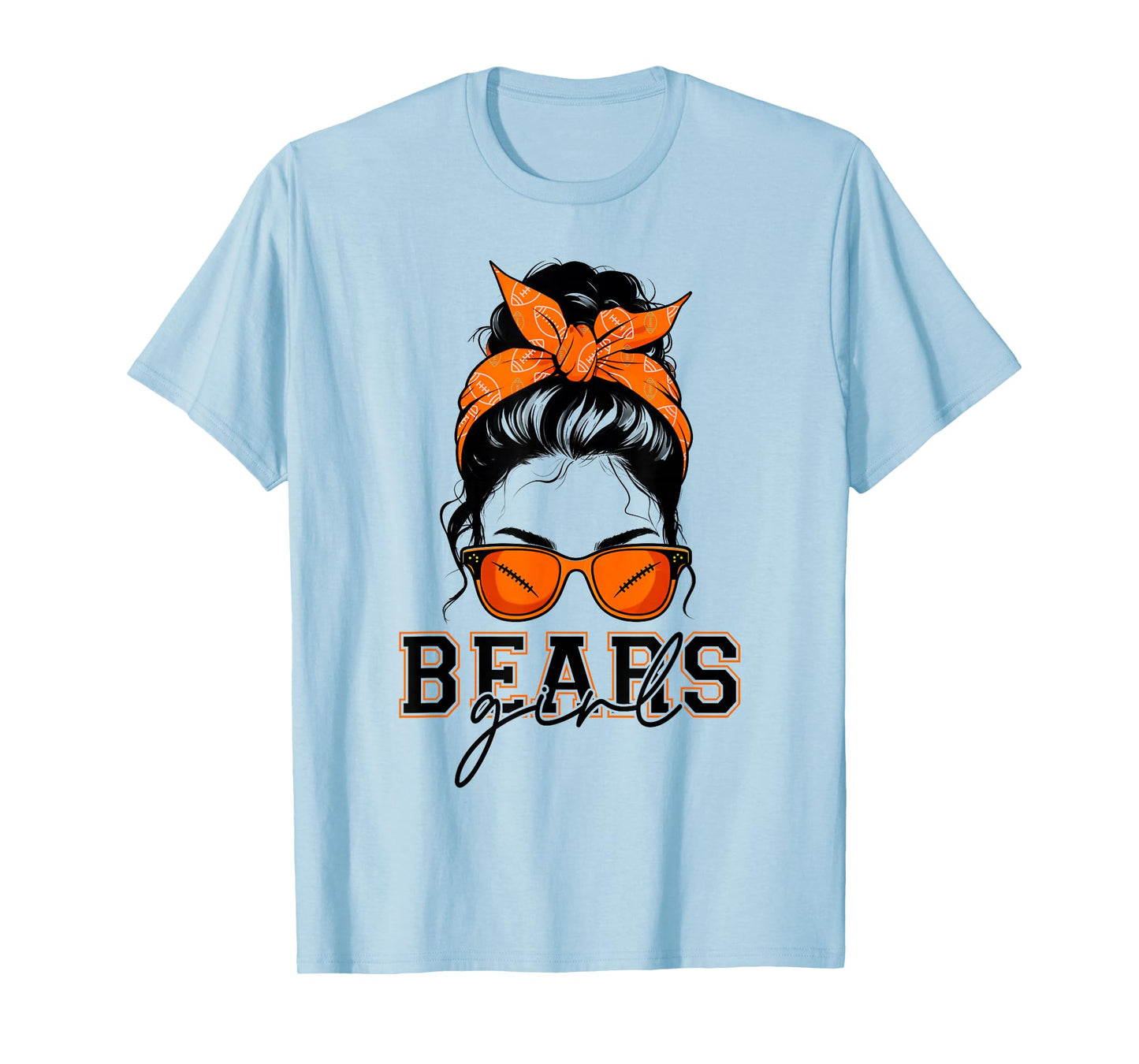 Bears Girl Messy Bun Sports Fan Team Athletic Spirit T-Shirt