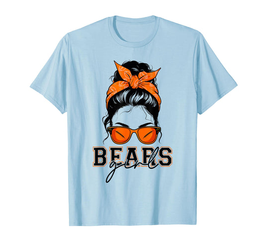Bears Girl Messy Bun Sports Fan Team Athletic Spirit T-Shirt