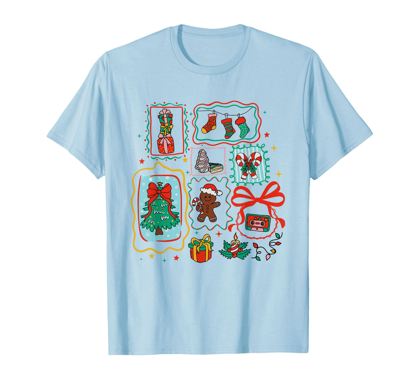 Coquette Bow Santa Christmas Tree Xmas Merry and Bright T-Shirt