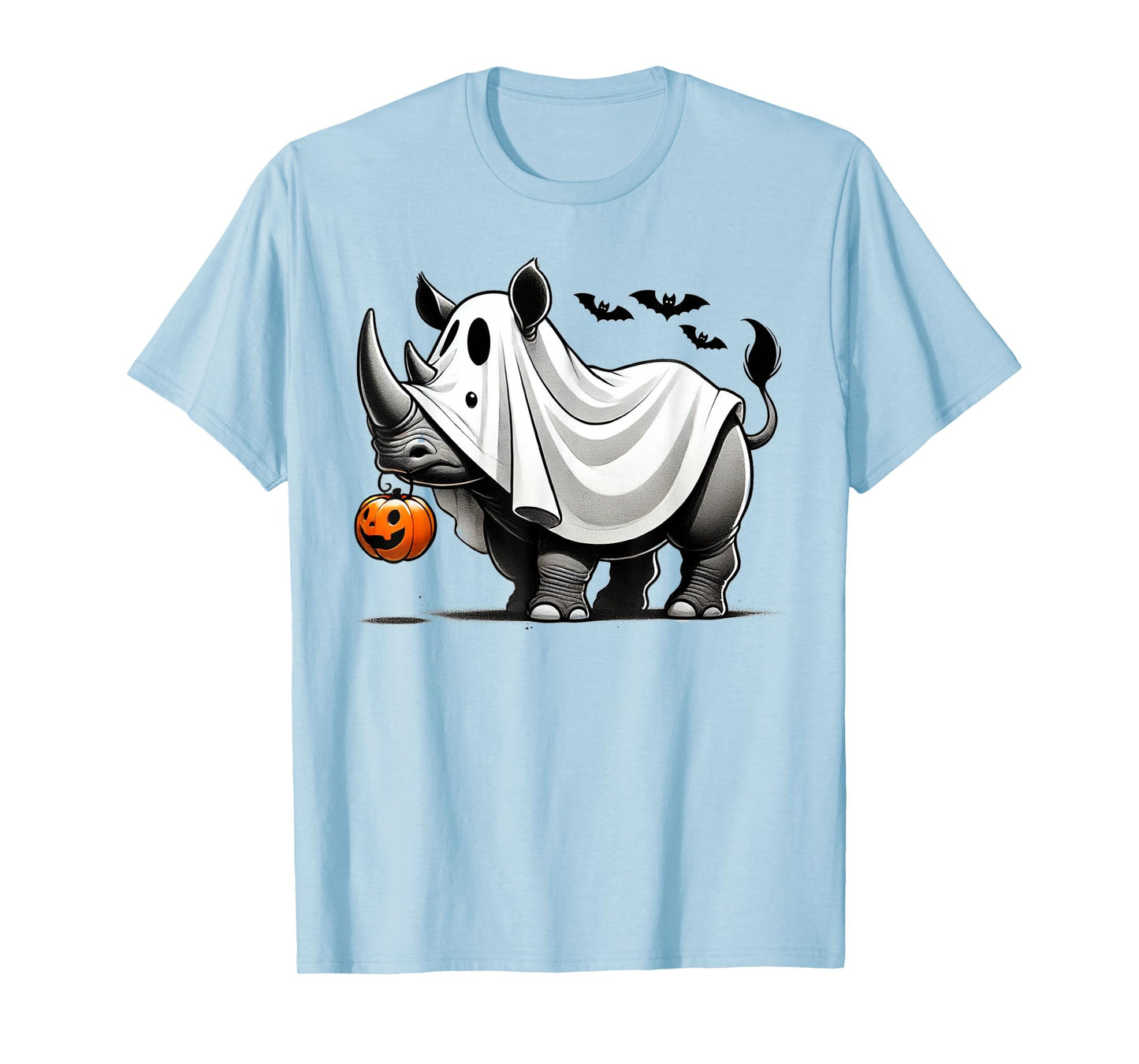 Funny Rhino Ghost Halloween Costume Rhinoceros Jackolantern T-Shirt