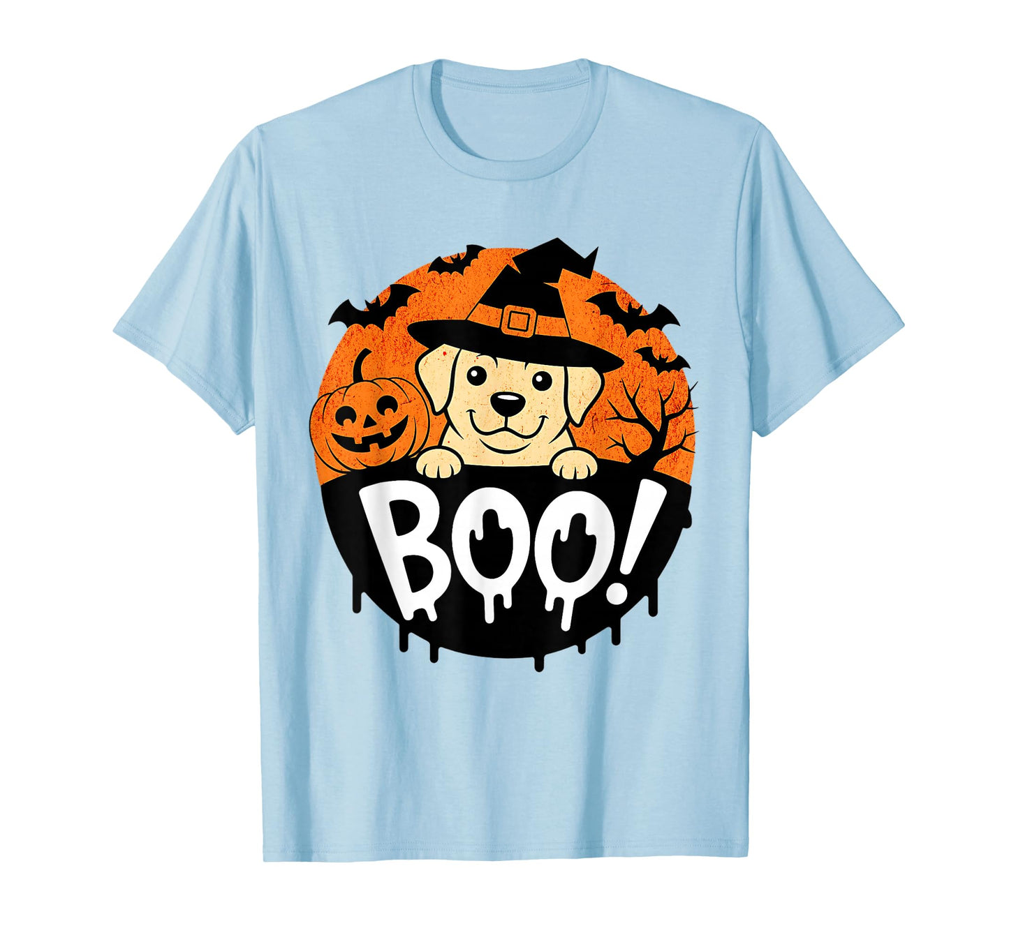 Golden Retriever Dog Witch Hat Spooky Pumpkin Halloween Boo! T-Shirt