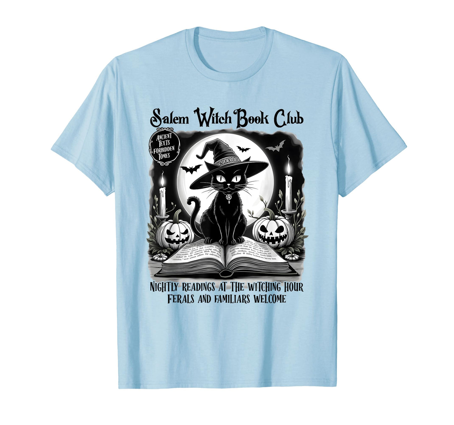 Salem Witch Book Club Spooky Halloween Black Cat Book Lovers T-Shirt for Men Women Kids