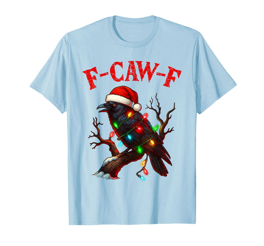 Black Crow F-Caw-F Funny Retro Christmas Lights Santa hat T-Shirt