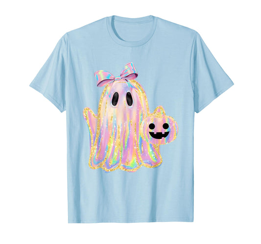 Disco Ghost Pumpkin Halloween Girly Coquette Bow T-Shirt