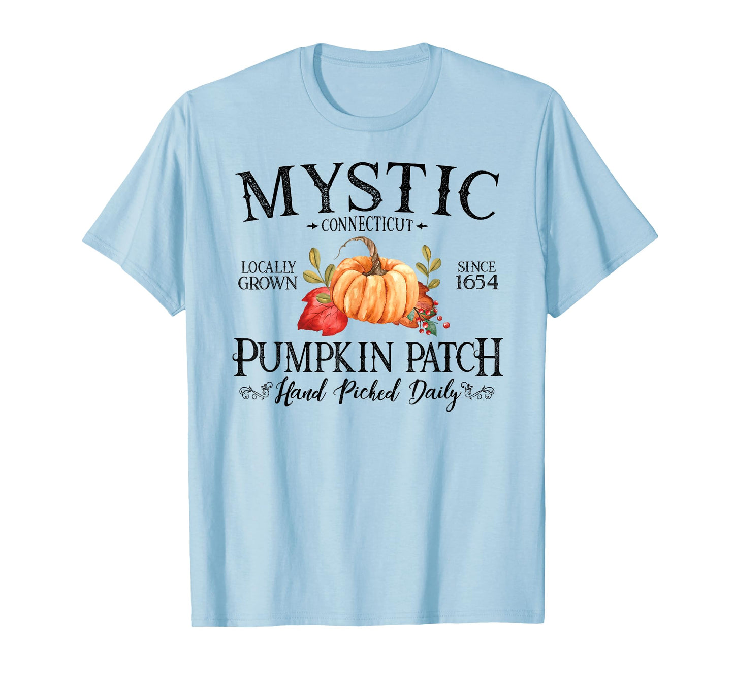 Mystic Connecticut Pumpkin Patch Fall Black Letters T-Shirt