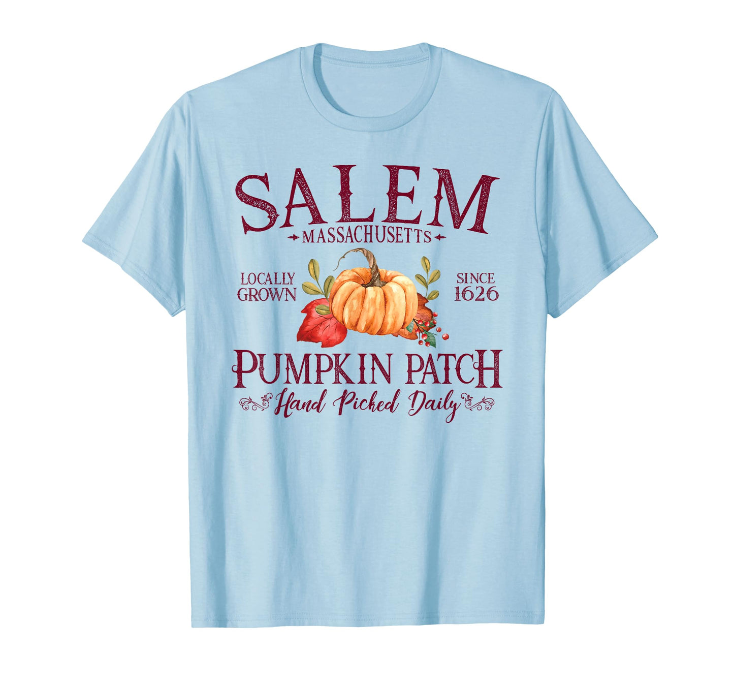 Salem Massachusetts Pumpkin Patch Fall Burgundy Letters T-Shirt