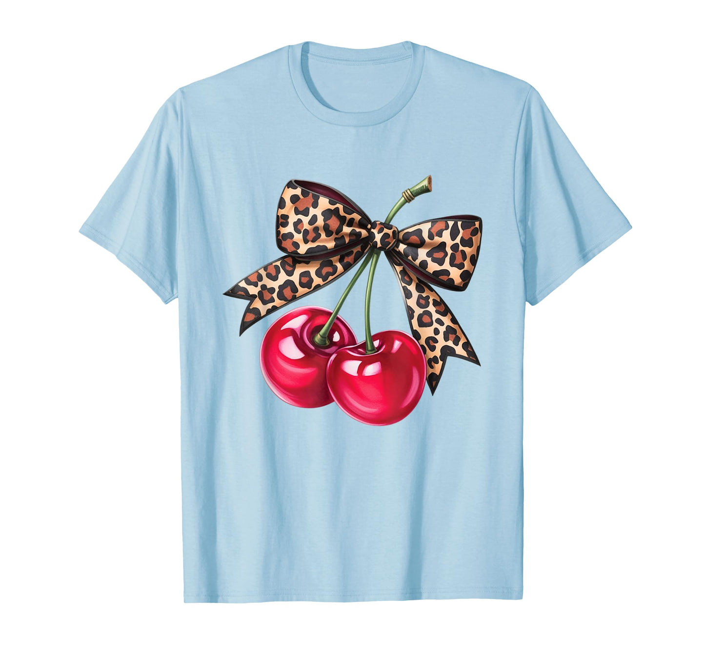 Leopard Bow Cherries Retro Aesthetic Fruit Rockabilly Women T-Shirt