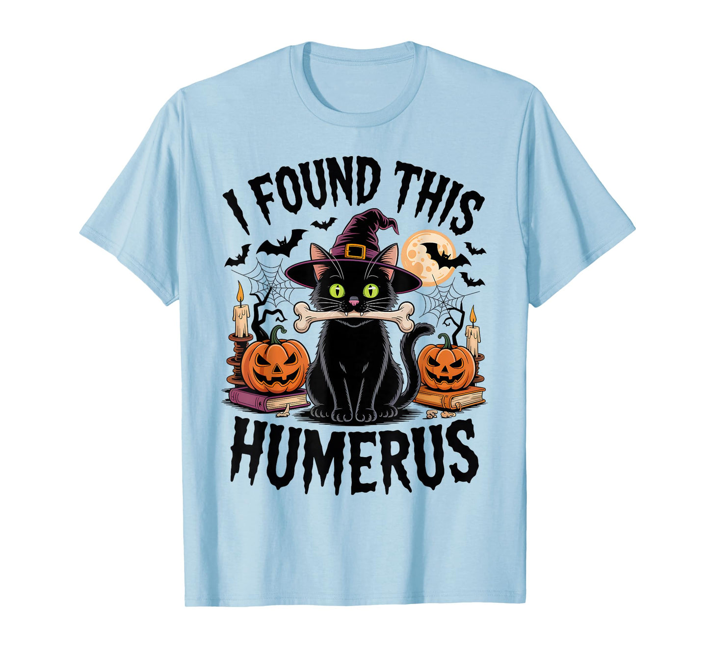 I Found This Humerus Vintage Witch Scary Black Cat Halloween T-Shirt