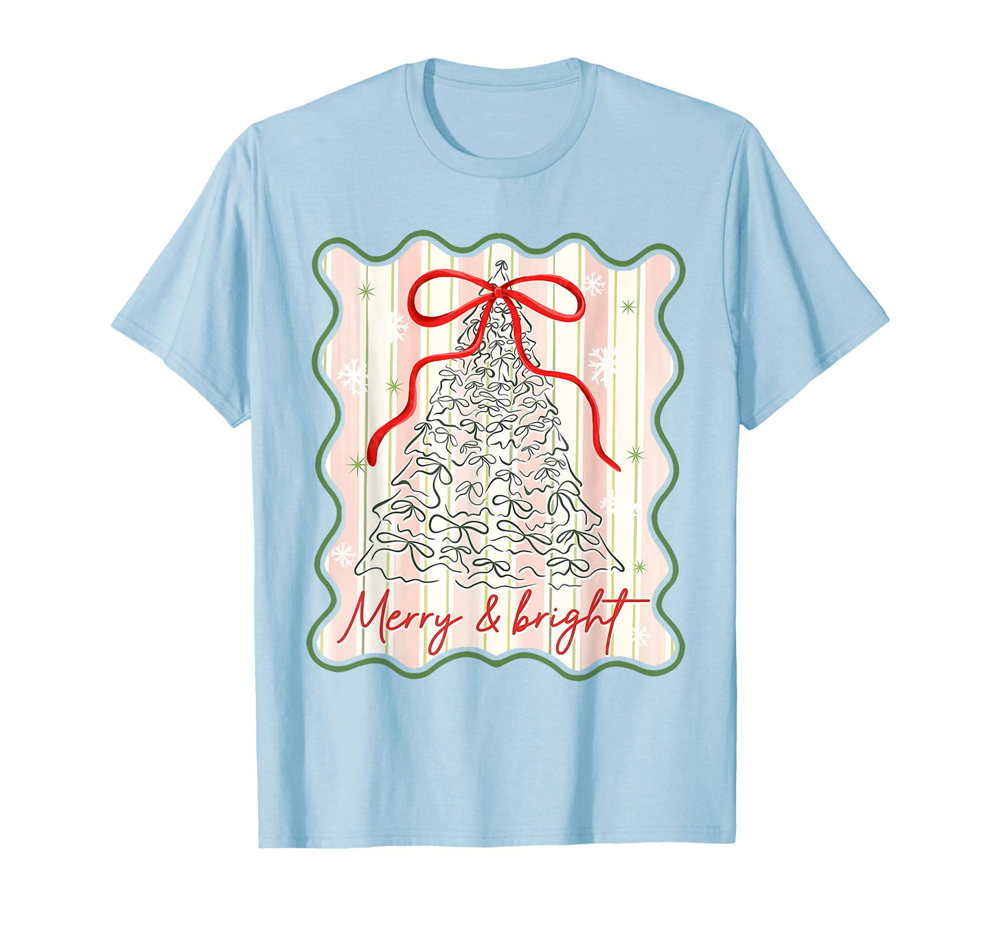 Merry & Bright Coquette Bow Christmas Xmas Pajamas Holiday T-Shirt