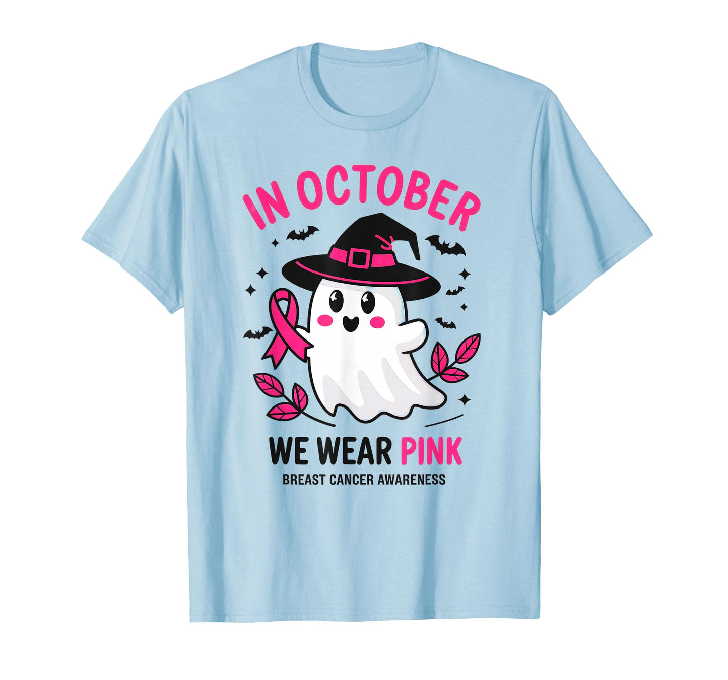in October We Wear Pink Breast Cancer Awareness Halloween T-Shirt