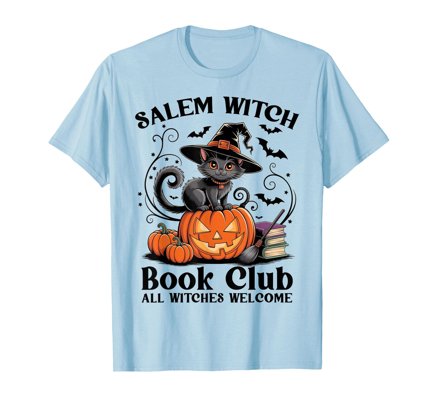 Salem Witch Book Club All Witches Welcome Spooky Cat T-Shirt