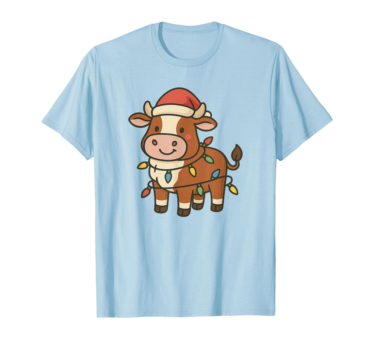 Christmas Cow Lights Santa hat Funny Hereford T-Shirt