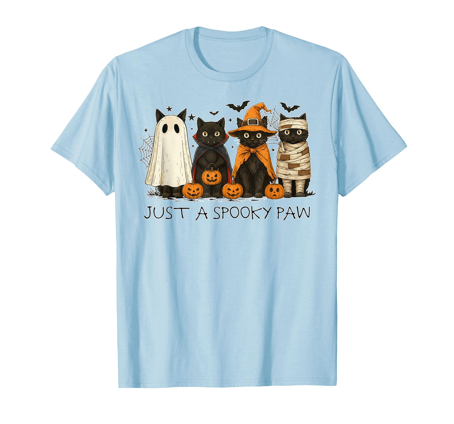Just a Spooky Paw Halloween Cat Funny Cute Mummy Skeleton T-Shirt