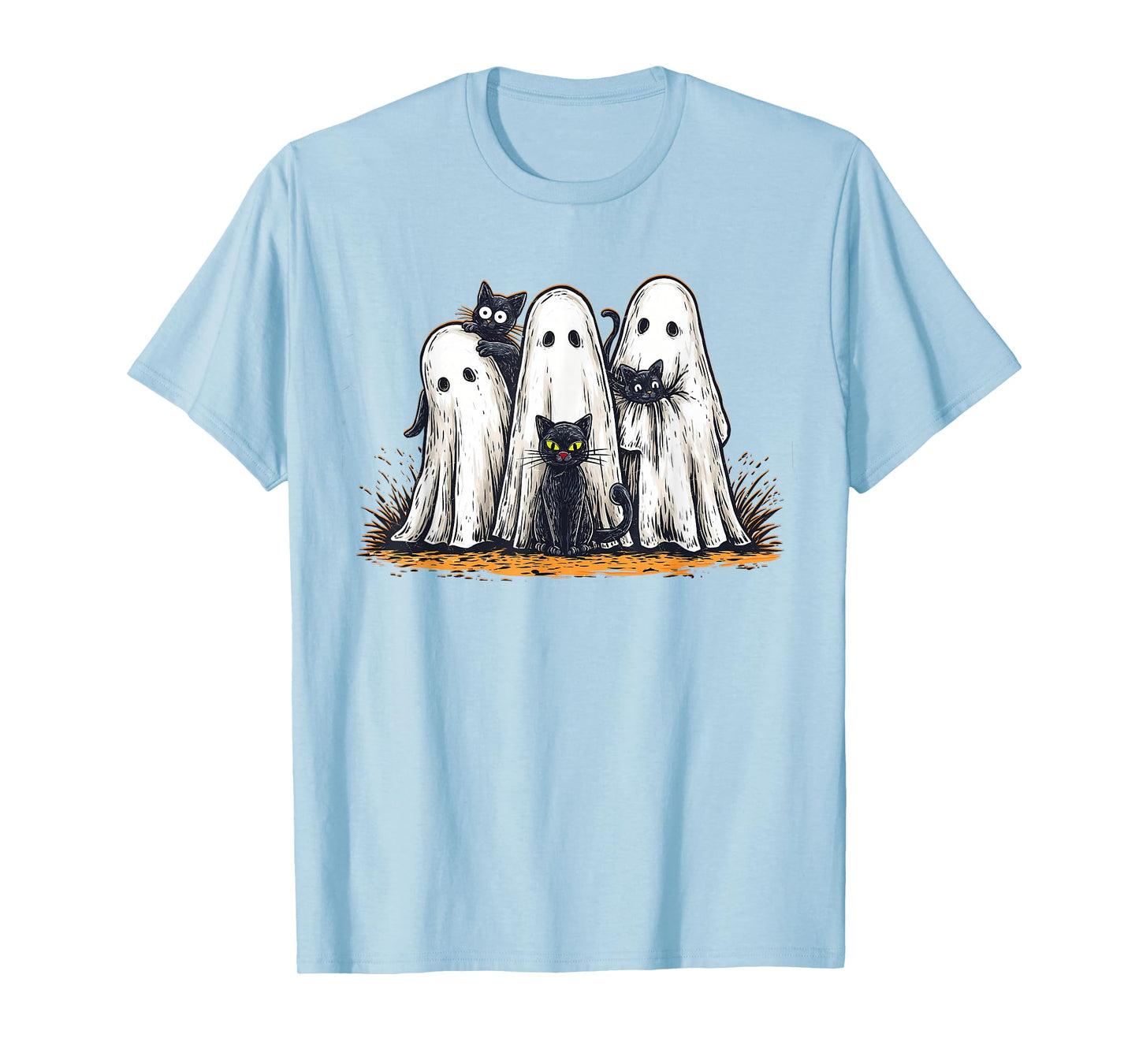 Funny Ghosts Holding Black Cats Halloween Ghost Cat Lovers T-Shirt