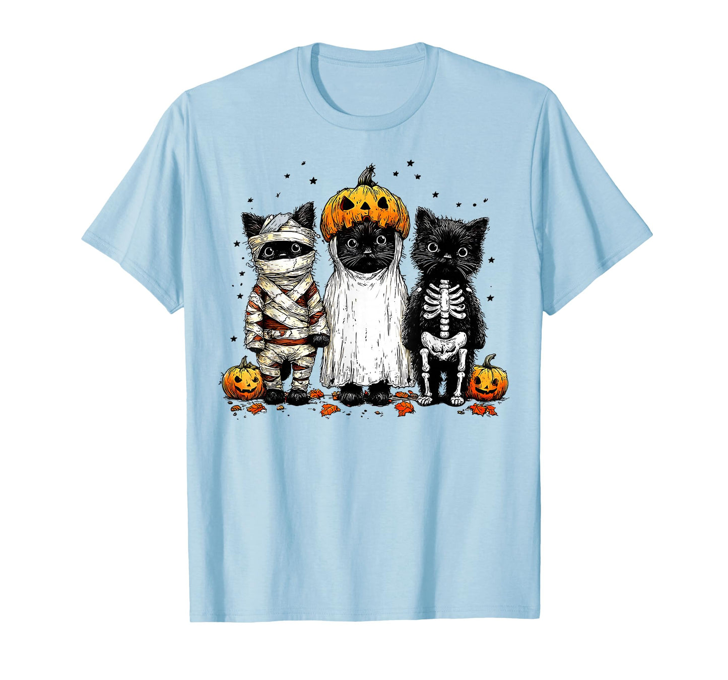 Vintage Black Cat Pumpkin Ghost Cat Halloween Men Women Kid T-Shirt