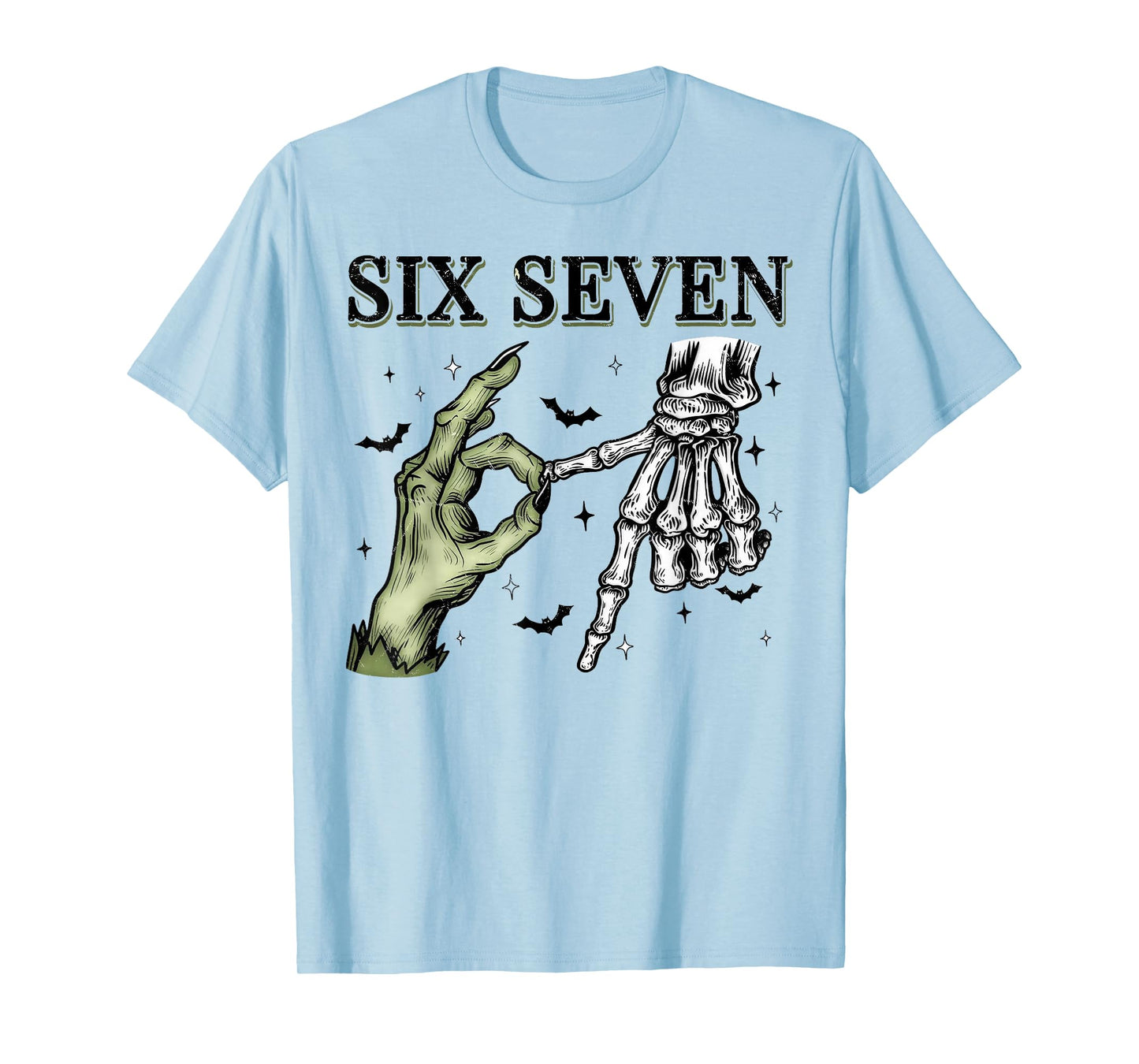 Six Seven 6 7 Meme Funny Witch Skeleton Hands T-Shirt