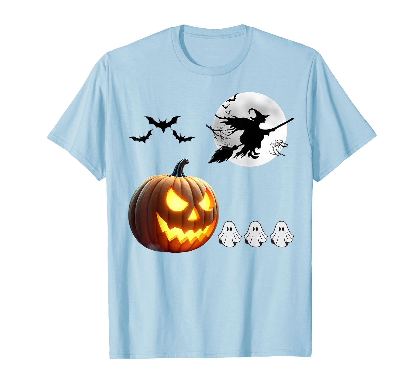 Halloween Jack o Lantern Pumpkin Eating Ghosts and Full Moon T-Shirt