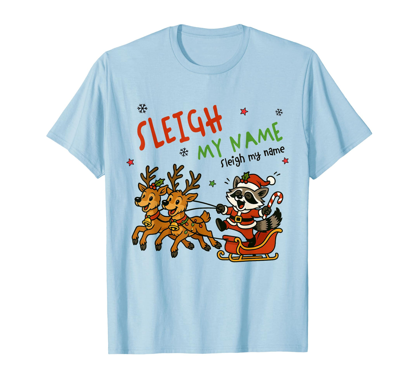 Funny Christmas Santa Raccoon Reindeer Cute Sleigh My Name T-Shirt