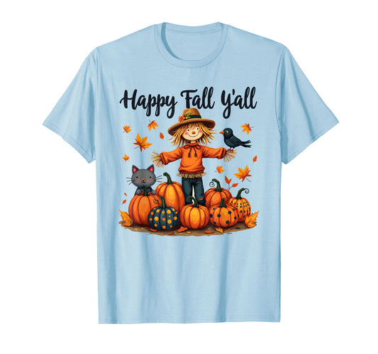 Scarecrow Happy Fall Y'all Thanksgiving Halloween Women Men T-Shirt