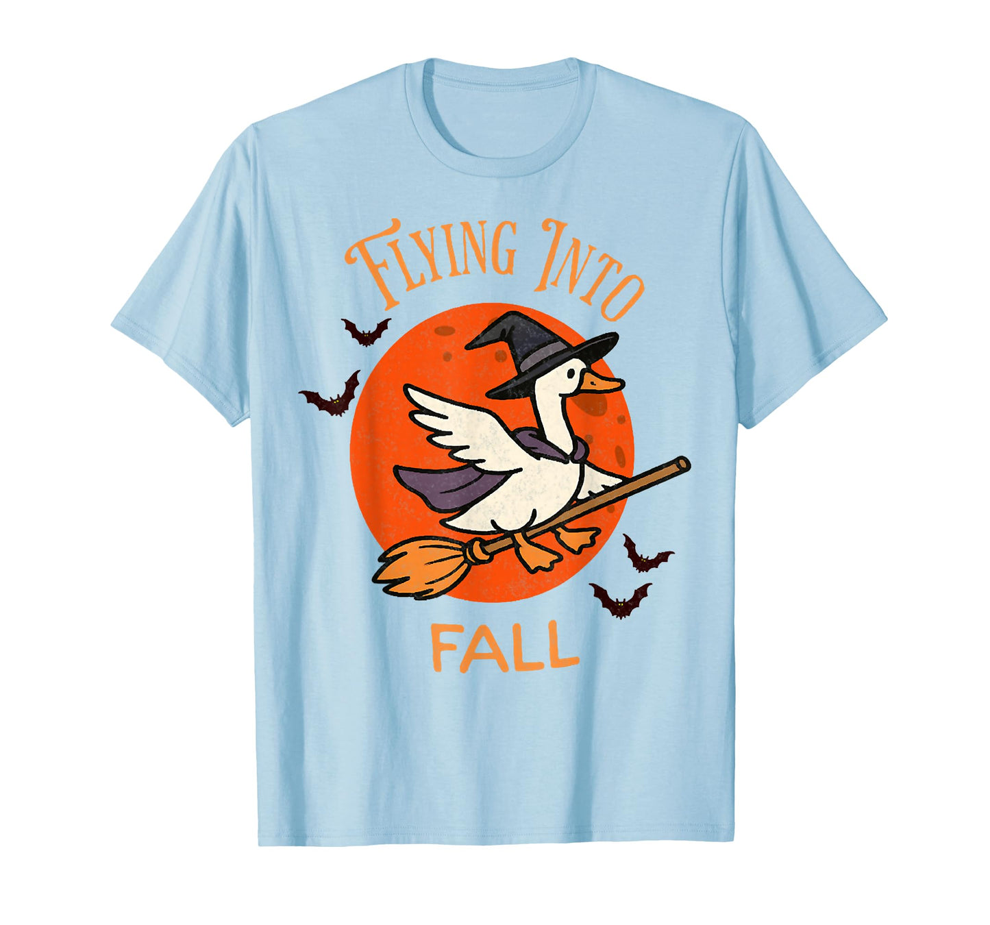 Flying Into Fall, Halloween Goose, Witch Broom Goose Costume T-Shirt