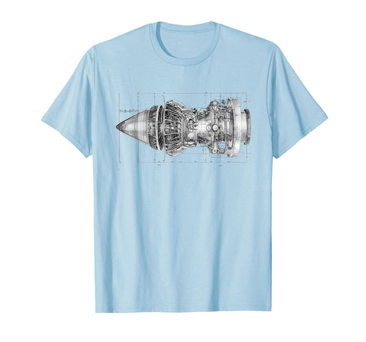Vintage Jet Engine Block Blueprint Diagram – Men's Graphic T-Shirt